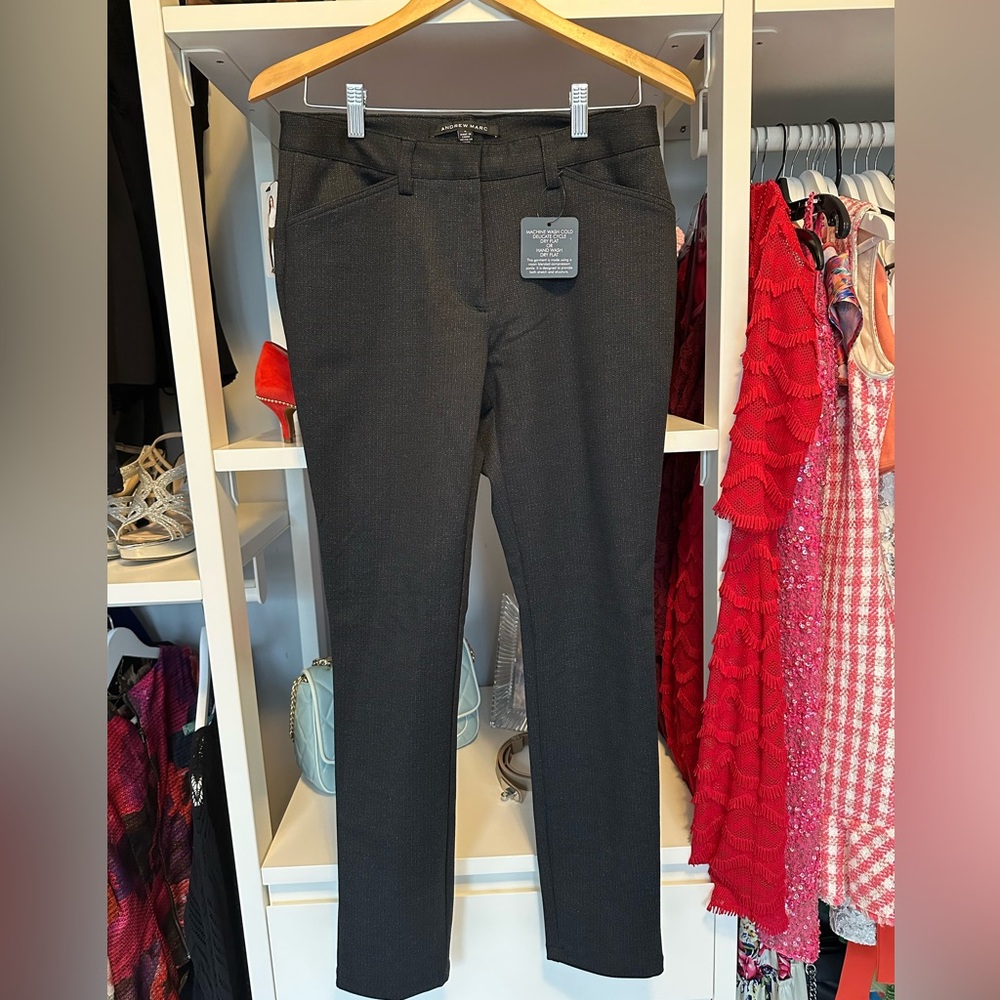 Andrew Marc Charcoal Textured Stretch Trousers NWT